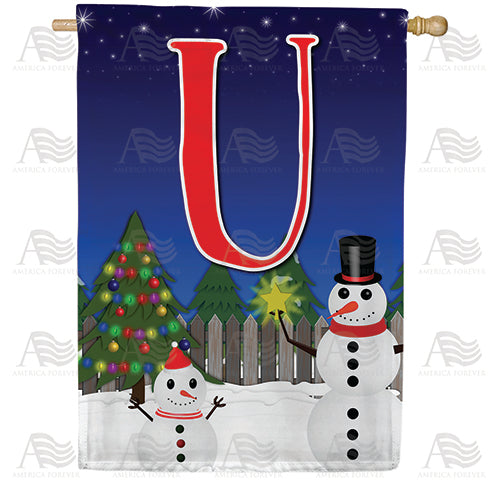 America Forever Snowman Christmas Tree Monogram House Flag