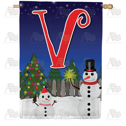 America Forever Snowman Christmas Tree Monogram House Flag