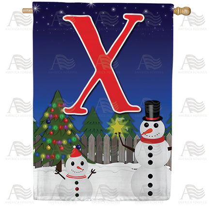 America Forever Snowman Christmas Tree Monogram House Flag