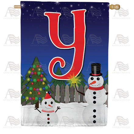 America Forever Snowman Christmas Tree Monogram House Flag