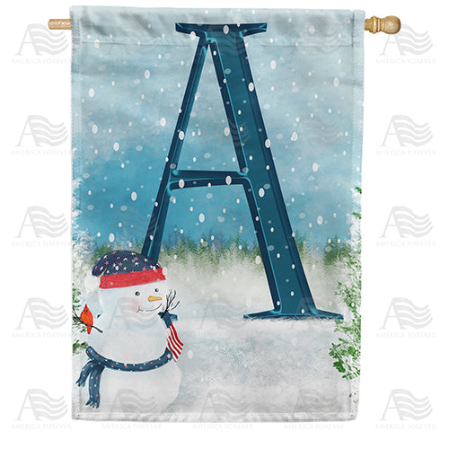 America Forever Let It Snow Watercolor Monogram House Flag