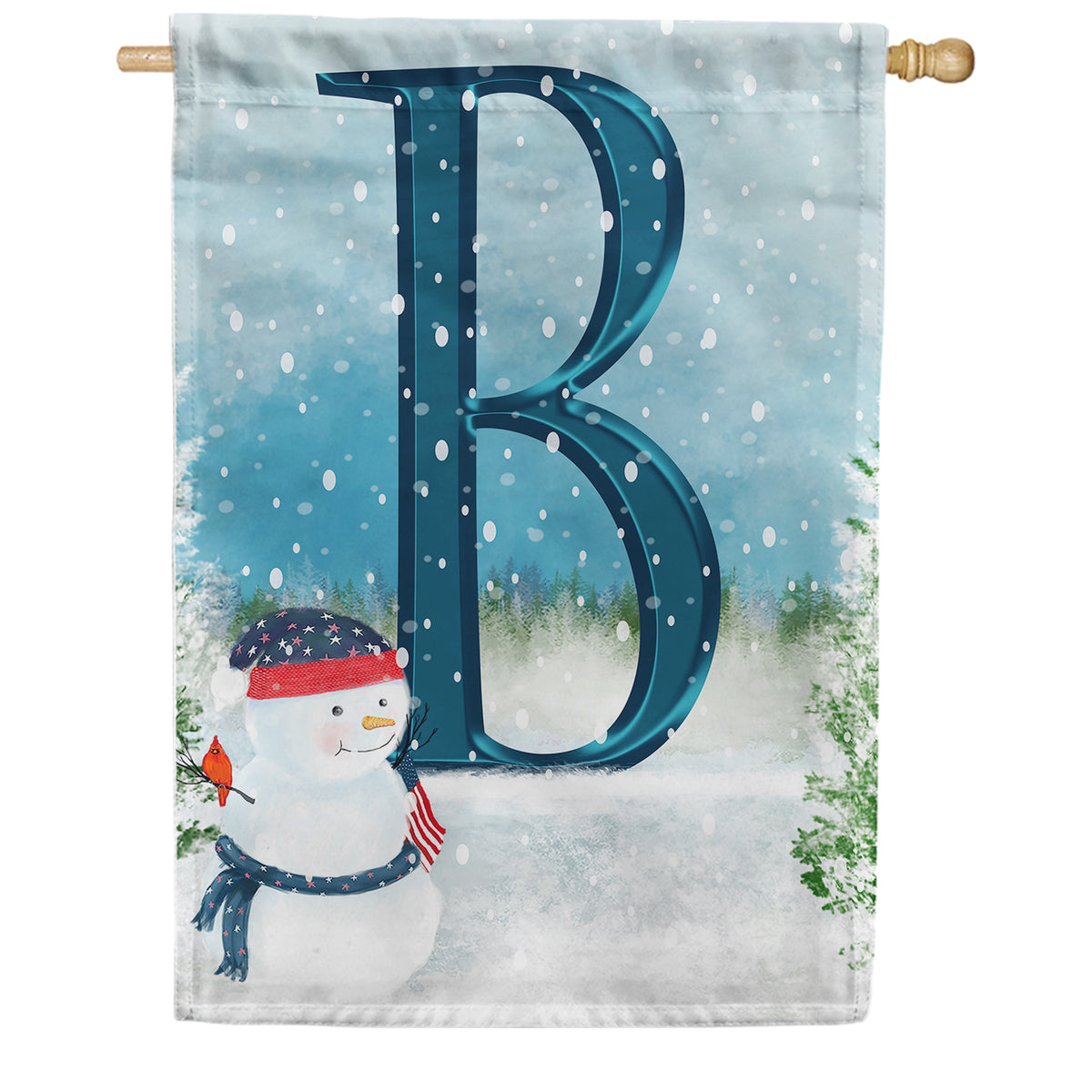 America Forever Let It Snow Watercolor Monogram House Flag