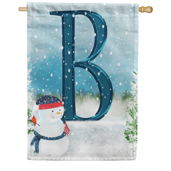 Let It Snow Watercolor Monogram House Flag