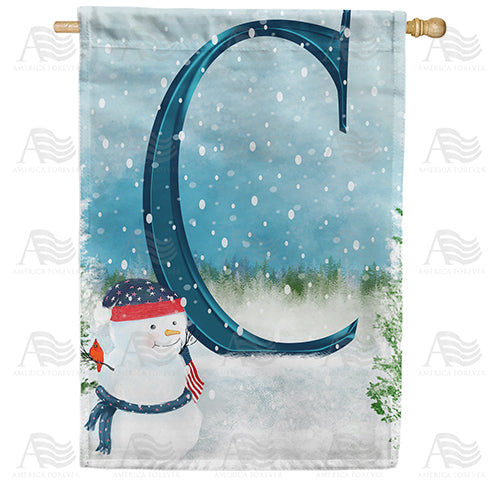 America Forever Let It Snow Watercolor Monogram House Flag