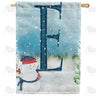 America Forever Let It Snow Watercolor Monogram House Flag