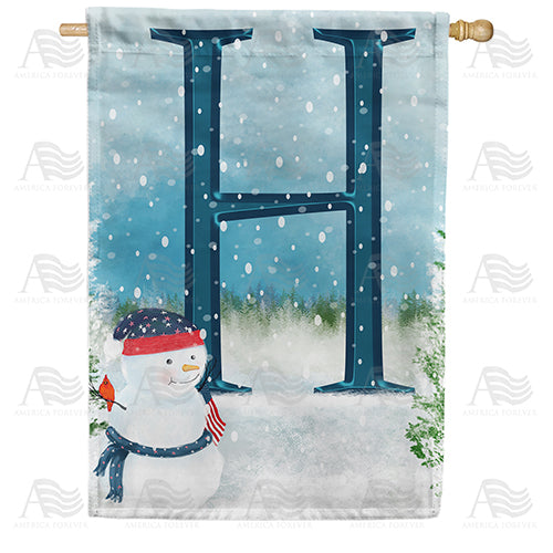 America Forever Let It Snow Watercolor Monogram House Flag