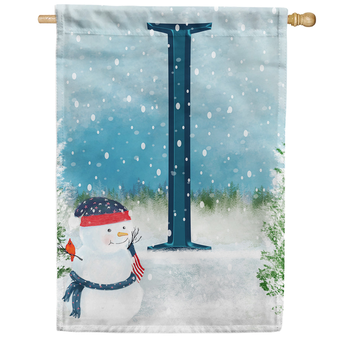 America Forever Let It Snow Watercolor Monogram House Flag