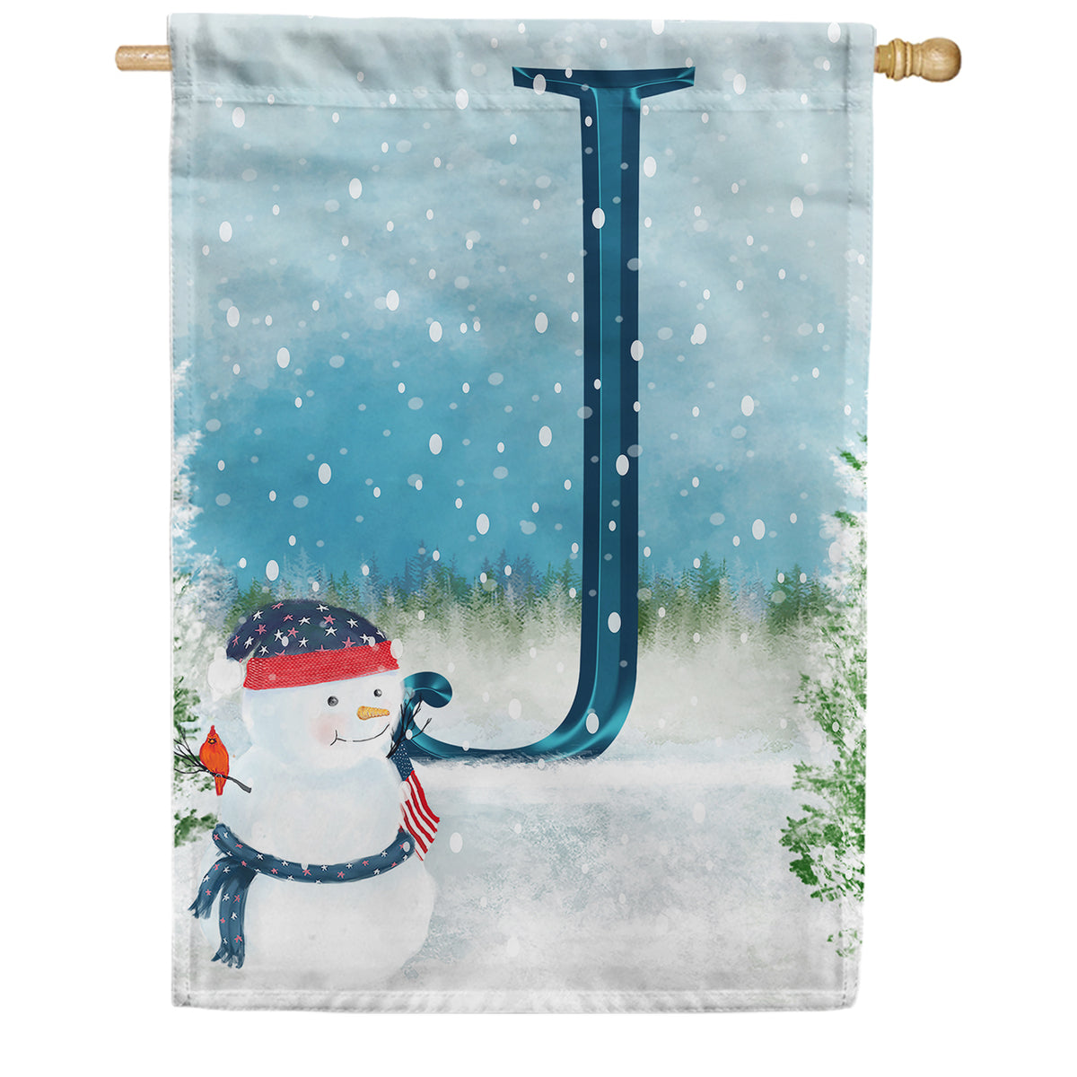 America Forever Let It Snow Watercolor Monogram House Flag