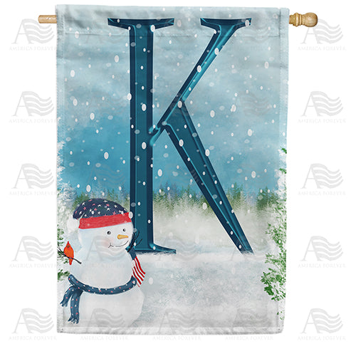 America Forever Let It Snow Watercolor Monogram House Flag