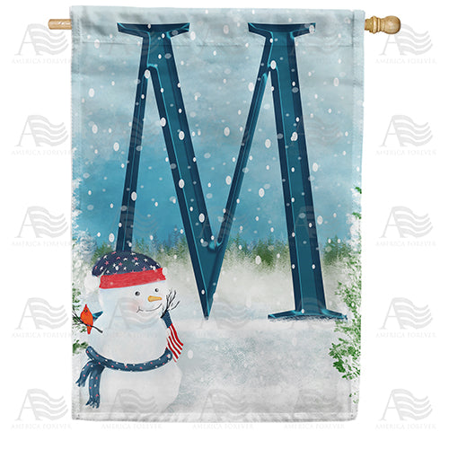 America Forever Let It Snow Watercolor Monogram House Flag