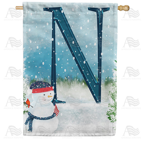 America Forever Let It Snow Watercolor Monogram House Flag