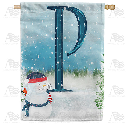 America Forever Let It Snow Watercolor Monogram House Flag