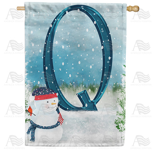 America Forever Let It Snow Watercolor Monogram House Flag
