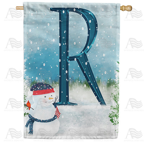 America Forever Let It Snow Watercolor Monogram House Flag