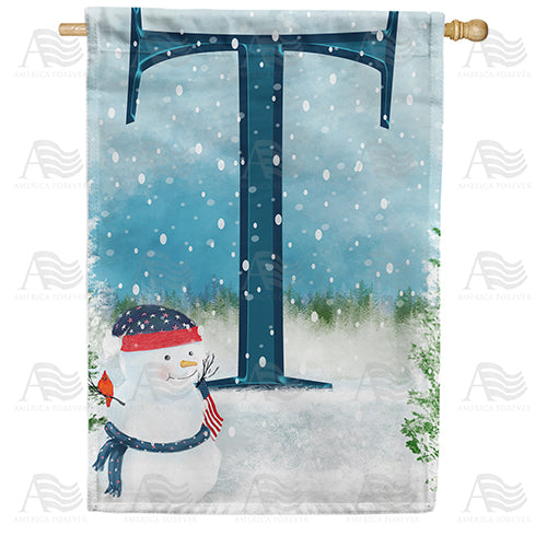 America Forever Let It Snow Watercolor Monogram House Flag