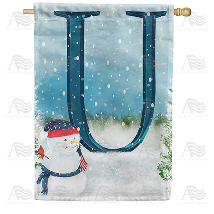 America Forever Let It Snow Watercolor Monogram House Flag