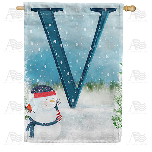 America Forever Let It Snow Watercolor Monogram House Flag