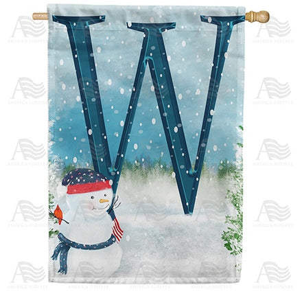 Let It Snow Watercolor Monogram House Flag