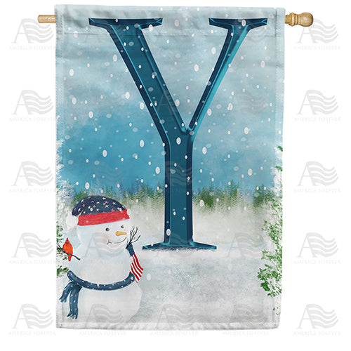 America Forever Let It Snow Watercolor Monogram House Flag