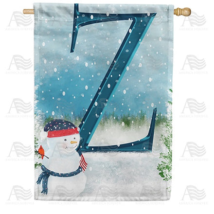 Let It Snow Watercolor Monogram House Flag
