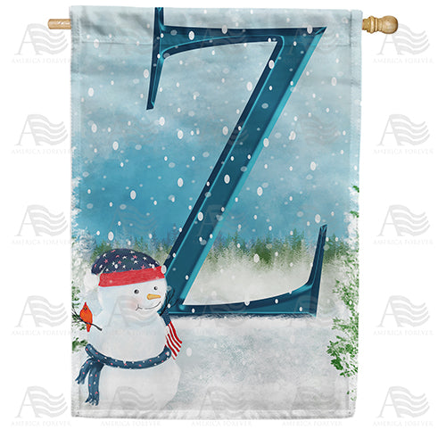 America Forever Let It Snow Watercolor Monogram House Flag