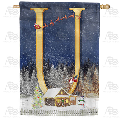 America Forever Santa Is Coming Monogram House Flag