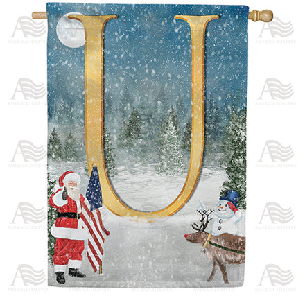 America Forever Merry Christmas USA Monogram House Flag