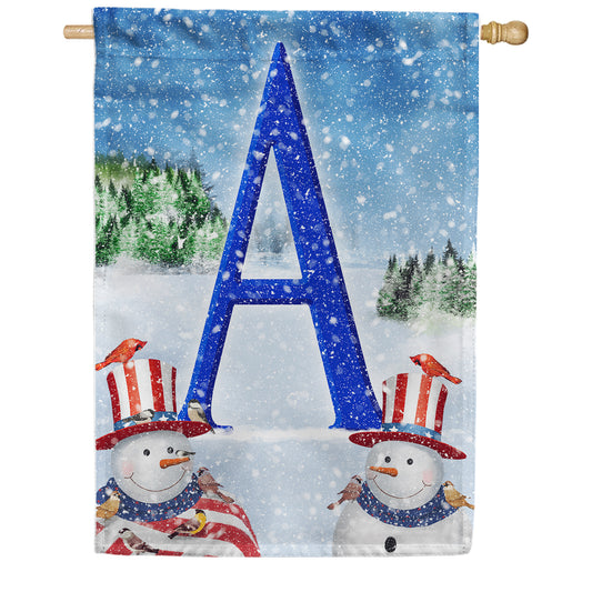 America Forever Uncle Snowman Monogram House Flag