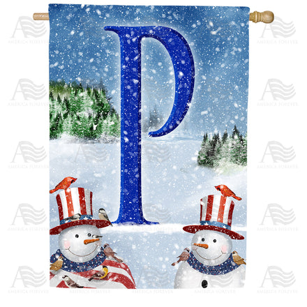 America Forever Uncle Snowman Monogram House Flag