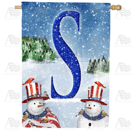 America Forever Uncle Snowman Monogram House Flag