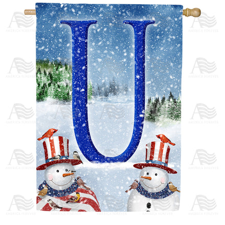America Forever Uncle Snowman Monogram House Flag