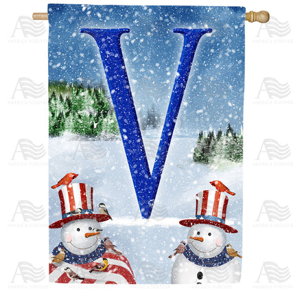 America Forever Uncle Snowman Monogram House Flag