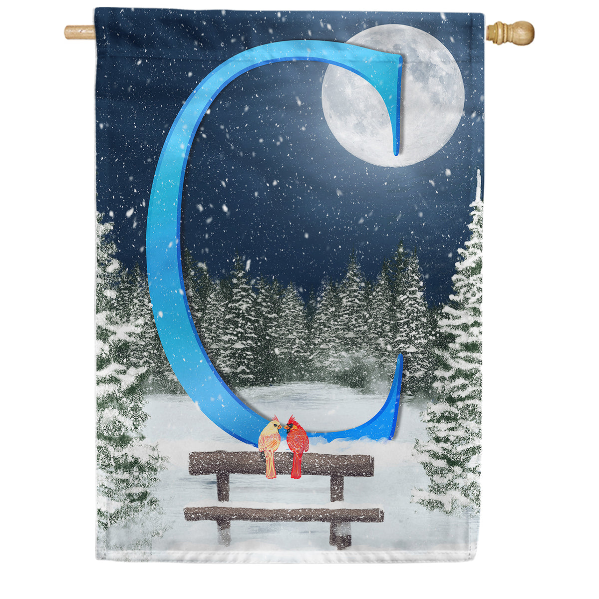 America Forever Winter Moon Monogram House Flag