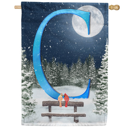 America Forever Winter Moon Monogram House Flag