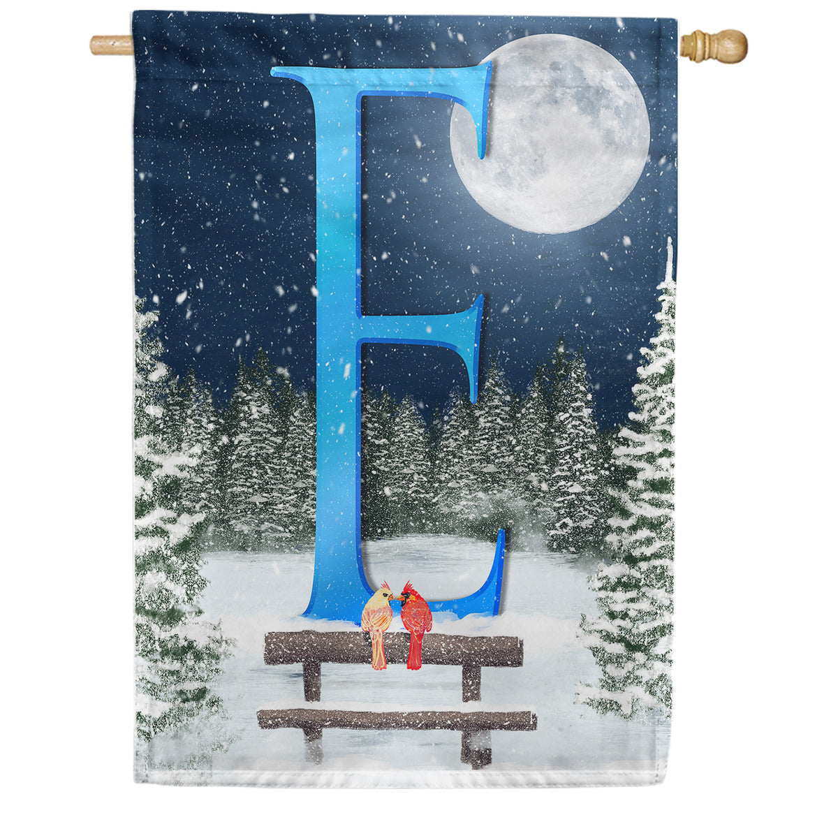 America Forever Winter Moon Monogram House Flag
