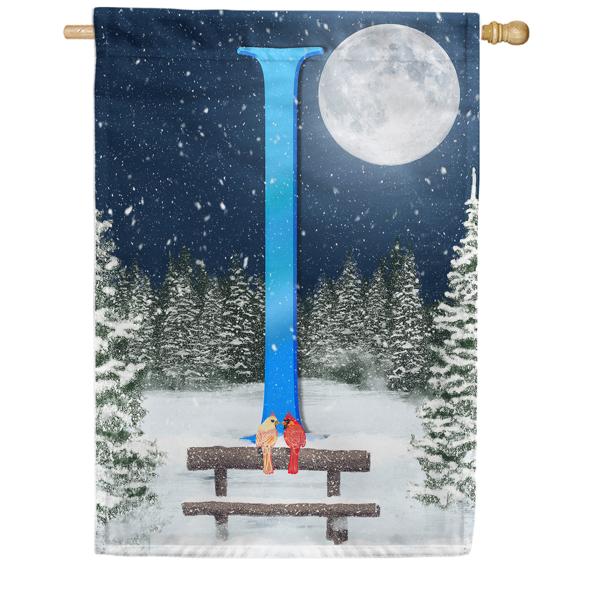 America Forever Winter Moon Monogram House Flag