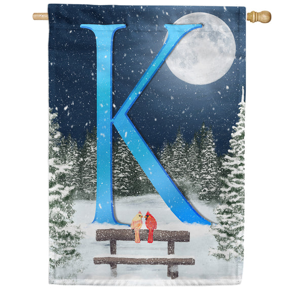 America Forever Winter Moon Monogram House Flag