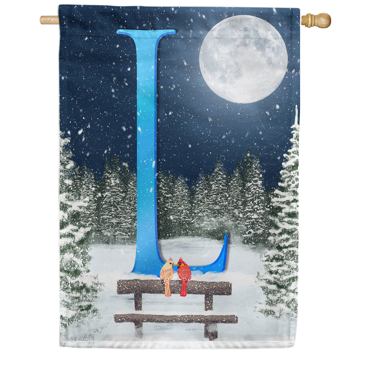 America Forever Winter Moon Monogram House Flag