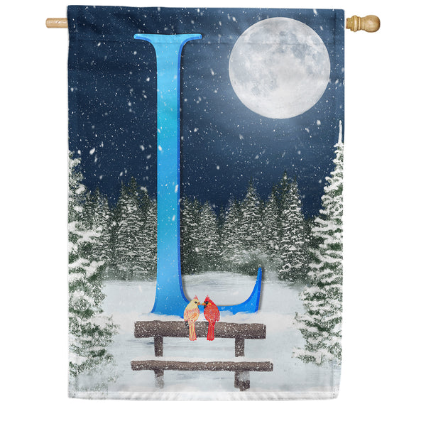 America Forever Winter Moon Monogram House Flag