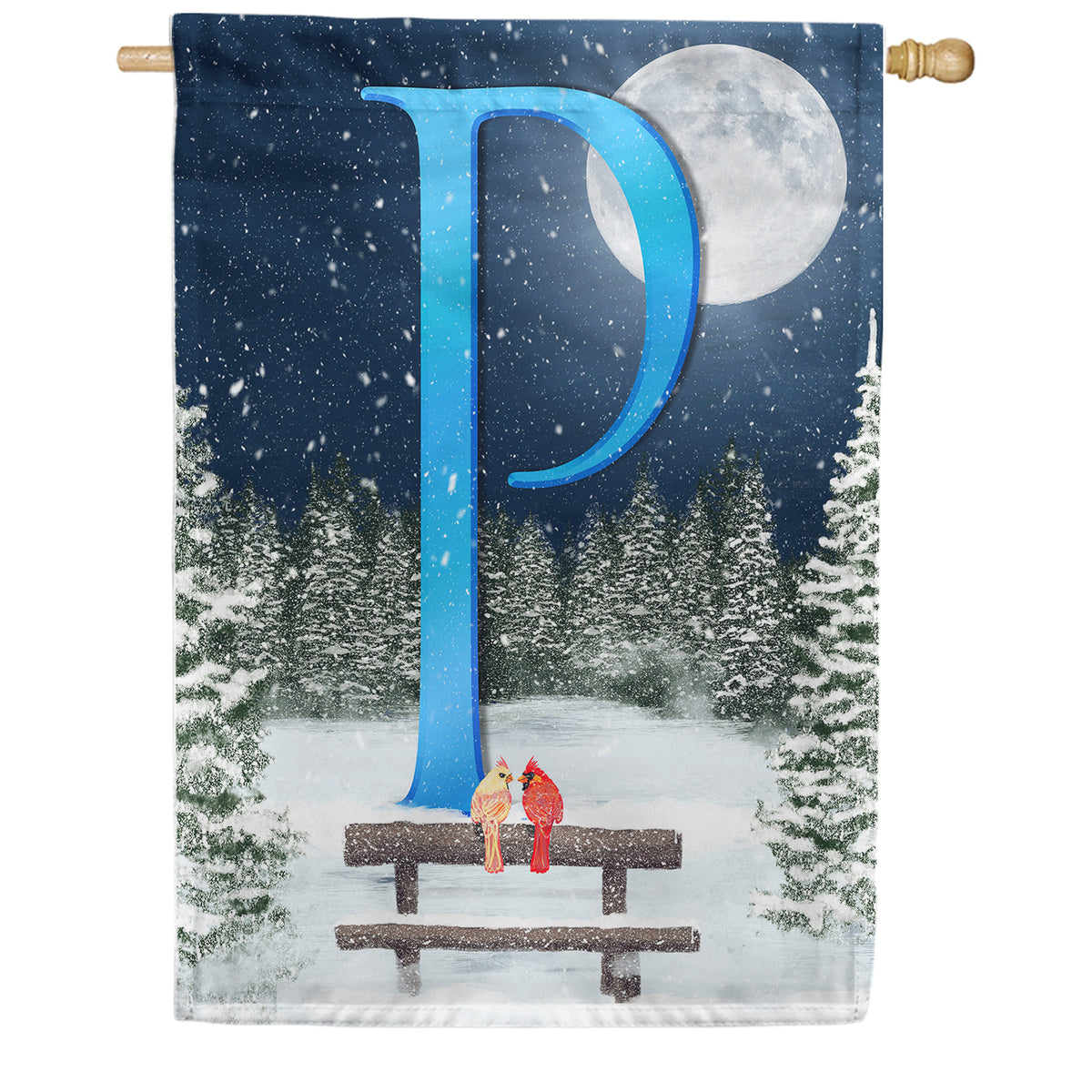 America Forever Winter Moon Monogram House Flag