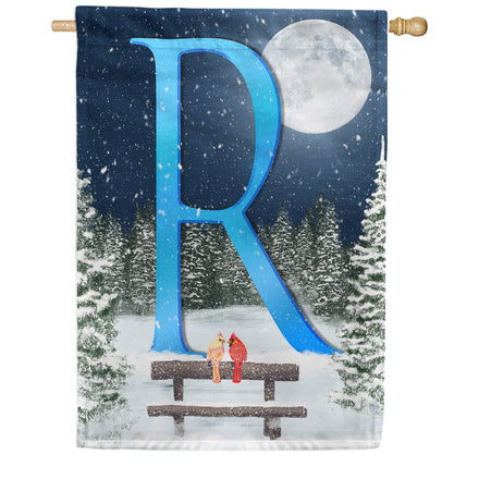 America Forever Winter Moon Monogram House Flag