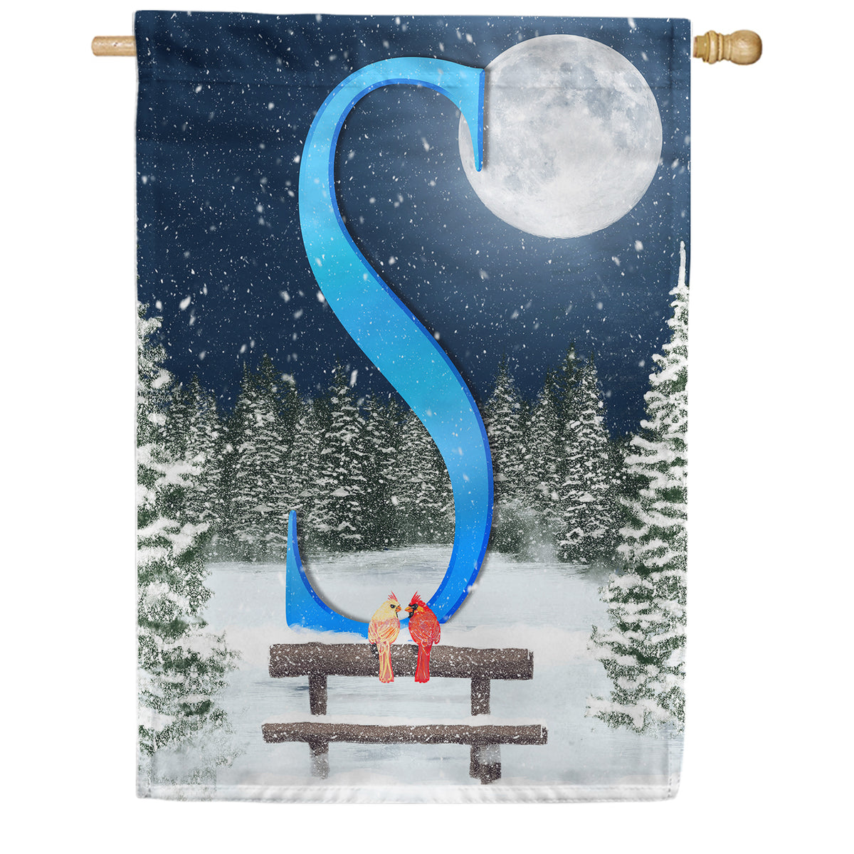 America Forever Winter Moon Monogram House Flag