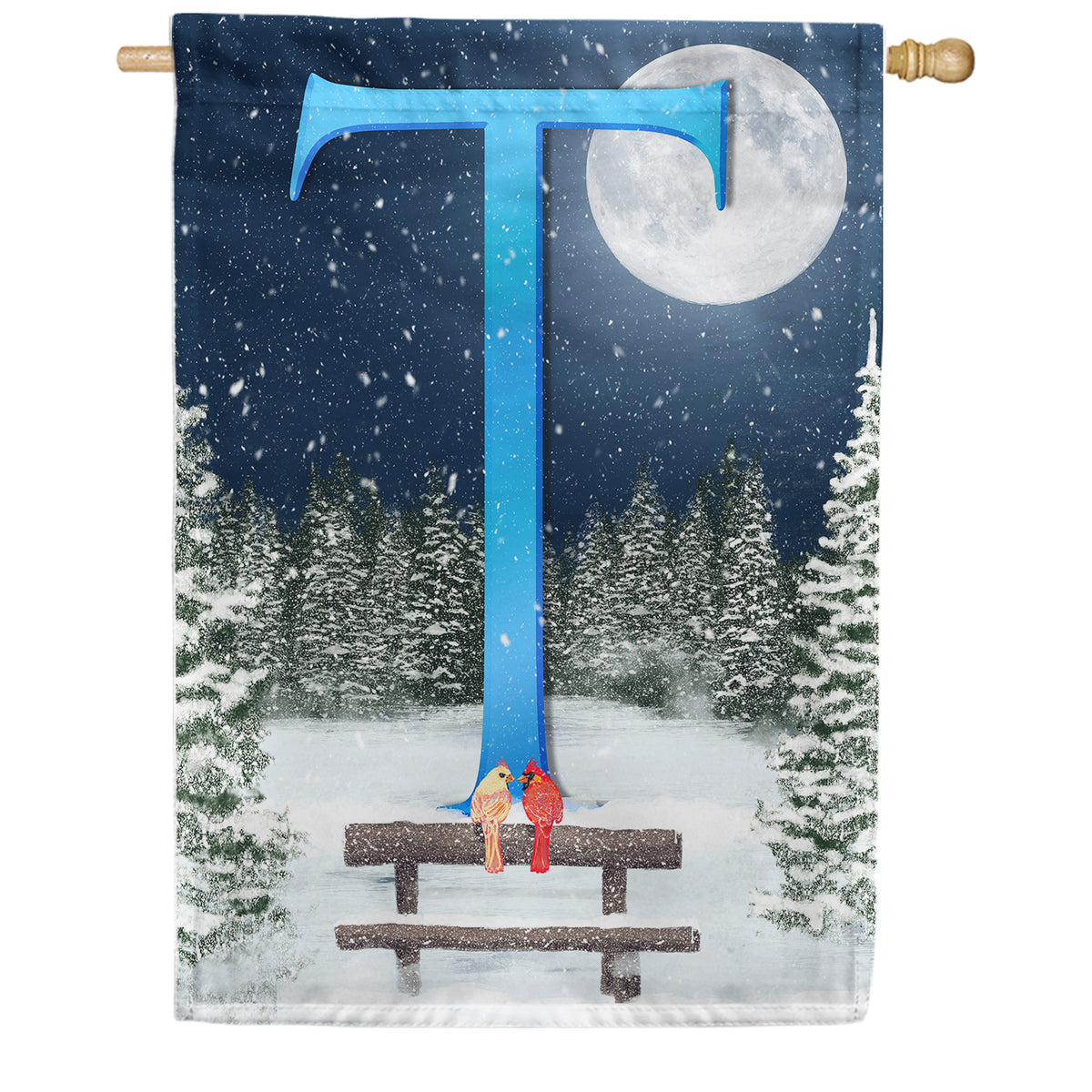 America Forever Winter Moon Monogram House Flag