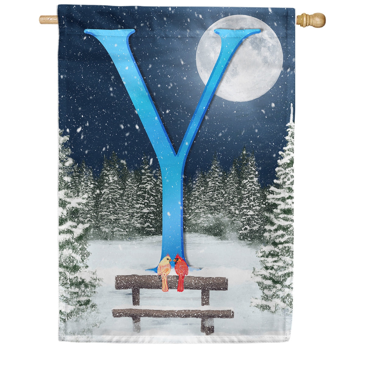 America Forever Winter Moon Monogram House Flag