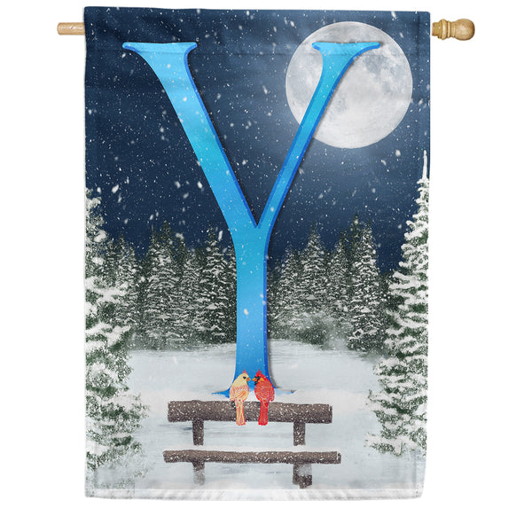 America Forever Winter Moon Monogram House Flag