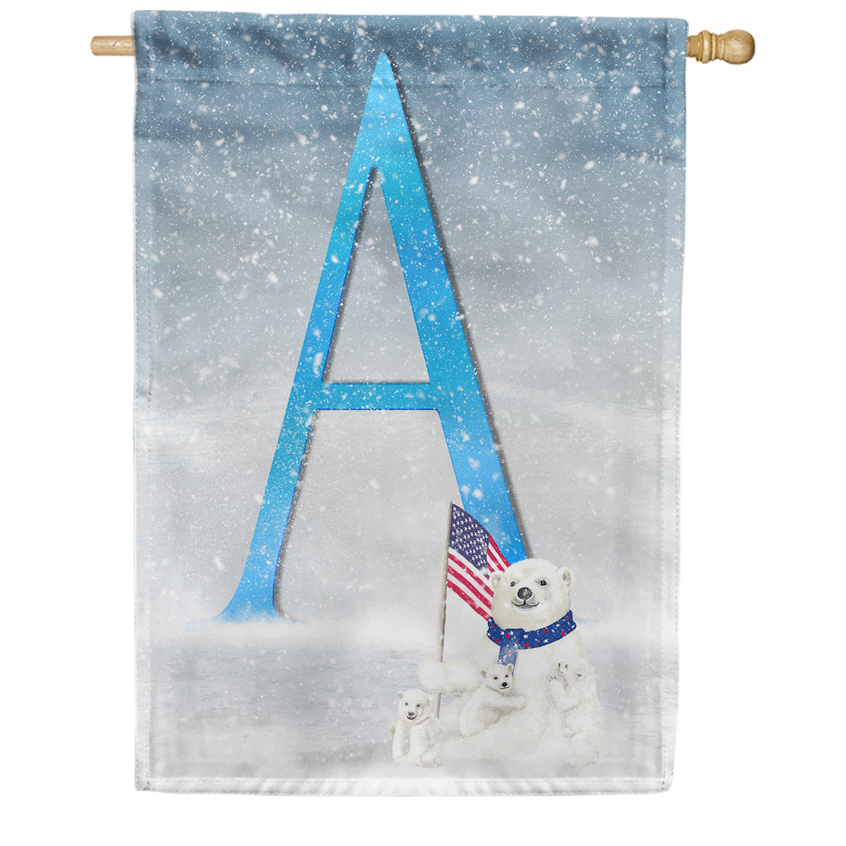 America Forever Polar Bear Snow Family Monogram House Flag