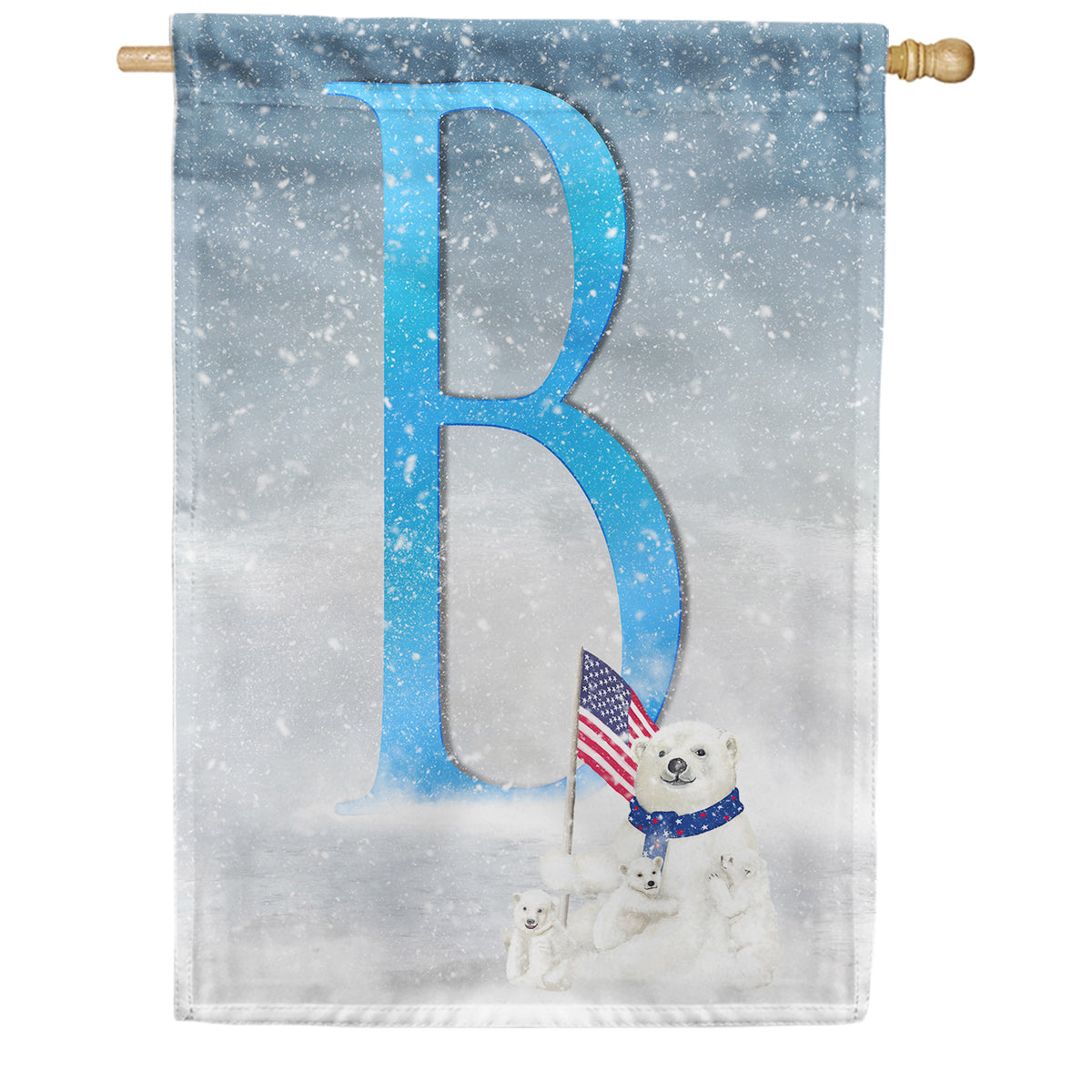 America Forever Polar Bear Snow Family Monogram House Flag