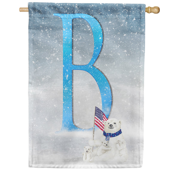 America Forever Polar Bear Snow Family Monogram House Flag