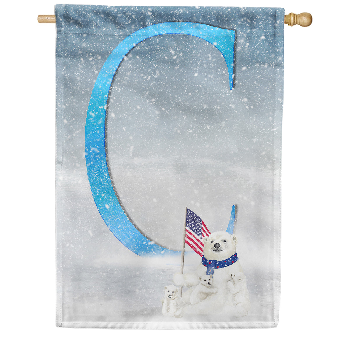 America Forever Polar Bear Snow Family Monogram House Flag