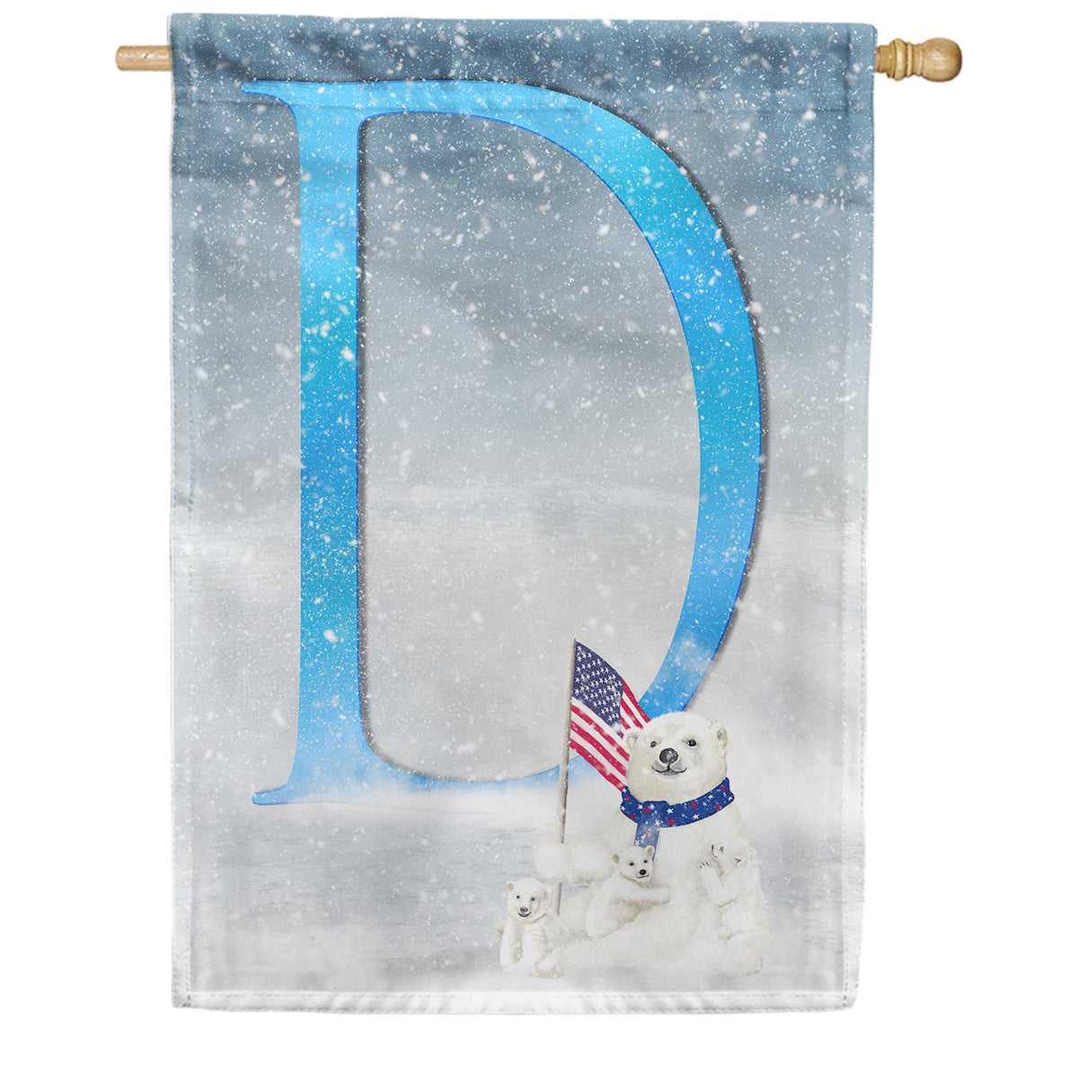 America Forever Polar Bear Snow Family Monogram House Flag